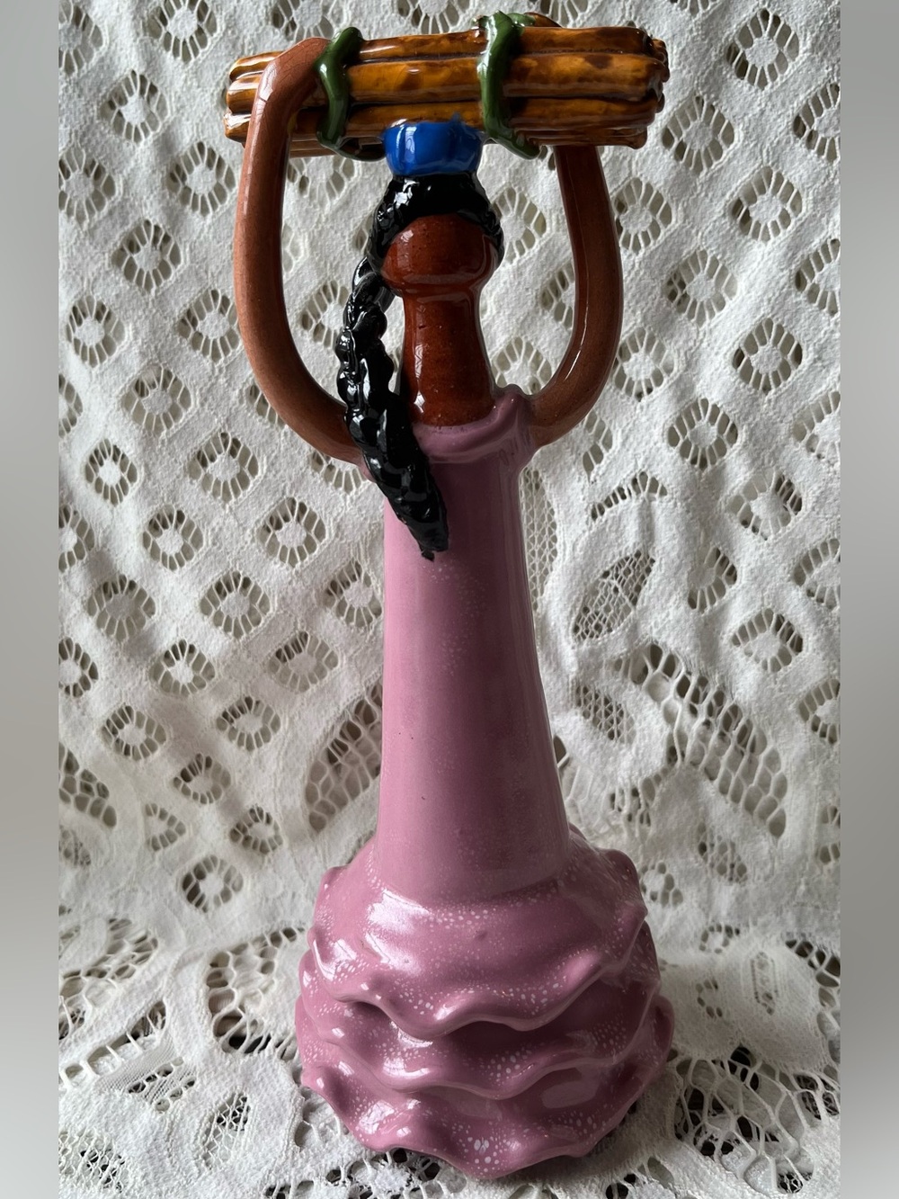 Handcrafted Pink Artesania Lime Dominican Republic Faceless Figurine.